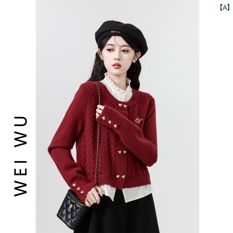 レディース 秋冬 長袖 ニットカーディガン ショートトップス カレッジ ガーリー モテ服 韓国 大人かわいい おしゃれ アップ デート 女子会 旅行 普段使い