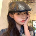 レディース 秋 冬 ハンチング帽 おしゃれ レザー ベレー 帽 レトロ 顔 出 小さめ 前方 帽子 韓国 大きい 頭囲 黒 帽子