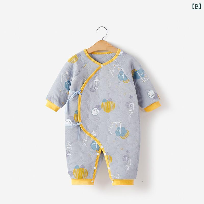 ロンパース かわいい 新生児 ジャンプ スーツ 0 ～ 3ヶ月 満月 ベビー カーキ モンク スーツ パジャマ キルティング 暖かい ロンパース