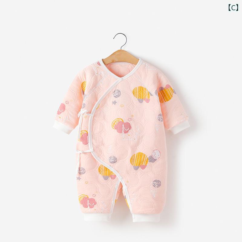 ロンパース かわいい 新生児 ジャンプ スーツ 0 ～ 3ヶ月 満月 ベビー カーキ モンク スーツ パジャマ キルティング 暖かい ロンパース