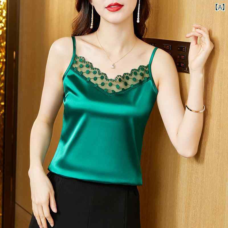 レディース 夏 キャミソール サマー ファッション マザーズ 婦人服 普段使い 女性 レース シャツ ベスト 社交 波 ポイント V ネック 魅惑的 美しい バック ノースリーブ 重ね着 トップス