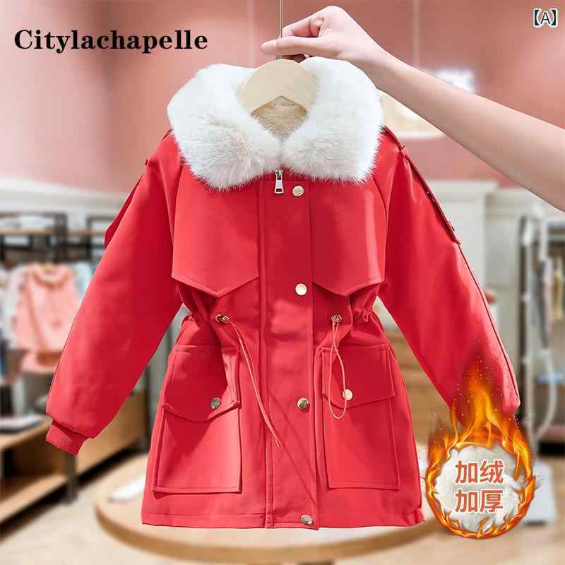 キッズ アウター 子供服 ガールズ 毛皮 ワンピース 冬 中型 大型 子供用 ベルベット 厚手 コート 綿服