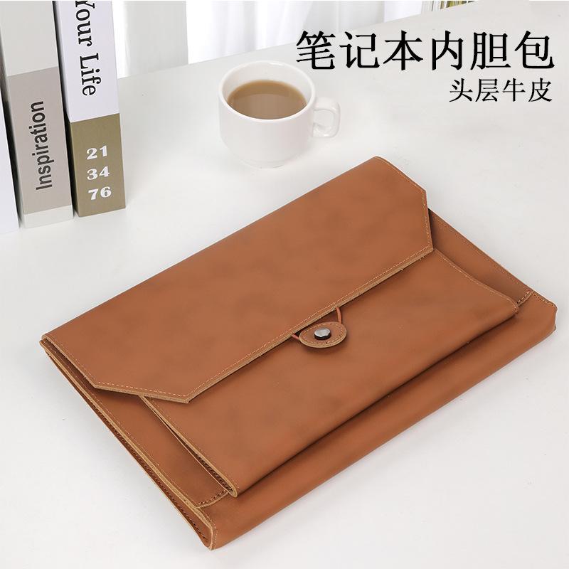 バッグ 最上層 牛革 ノート ライナー 13インチ コンピュータ 革 シンプル 伸縮性 収納袋 iPad 多機能