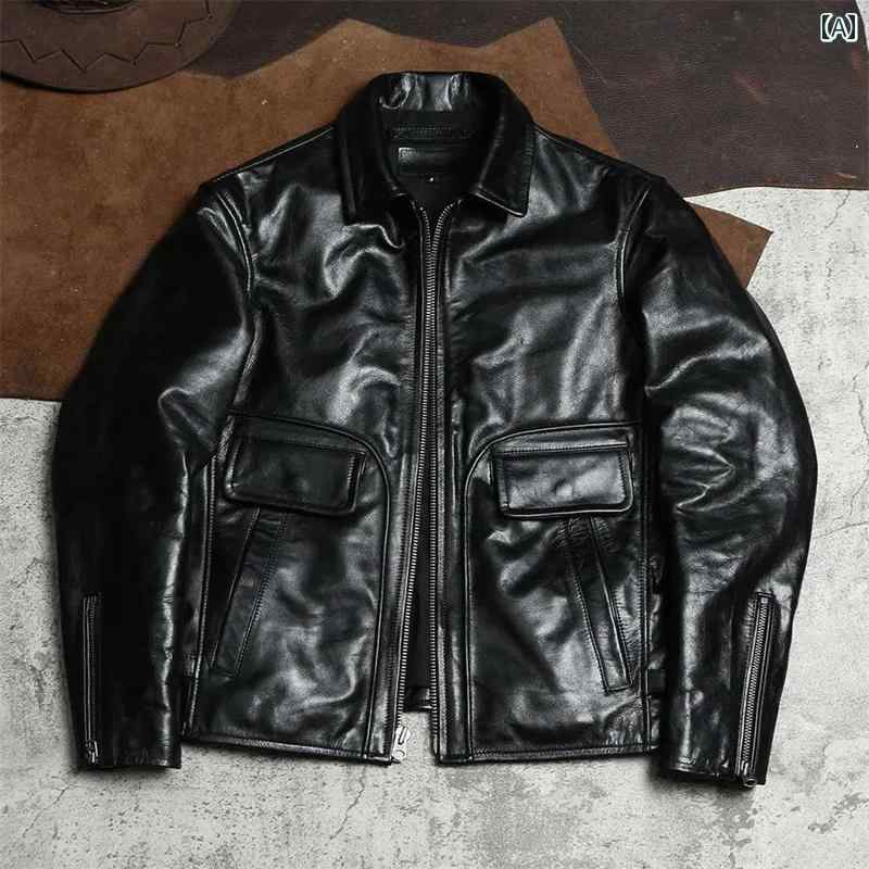 レザージャケット ショートジャケット 革ジャン 暖かい シンプル カジュアル クール ドライブ バイク 通学 ショッピング メンズ ファッション
