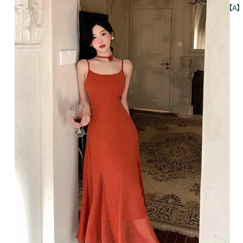 レディース パーティー ドレス ホリデー リゾート フレンチ サスペンダー ハイエンド スプライシング スリムフィット スリム 女性用 誕生日