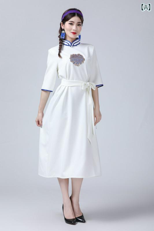 モンゴル 舞踊 衣装 ダンス パフォーマンス レディース 婦人服 ロング丈 華やか ローブ 普段使い生活 モダン ドレス 春夏