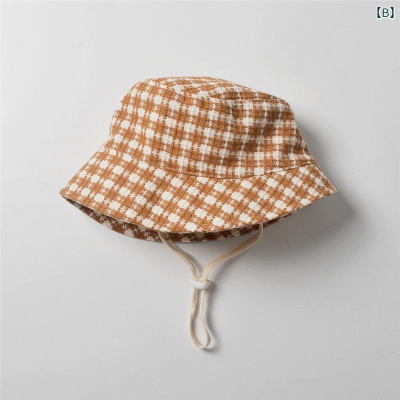 サンハット 春秋冬 赤ちゃん フィッシャーマンハット 女の子 暖かい チェック カジュアル 日よけ 帽子 ベビー 韓国 プリンセス コットン バケットハット