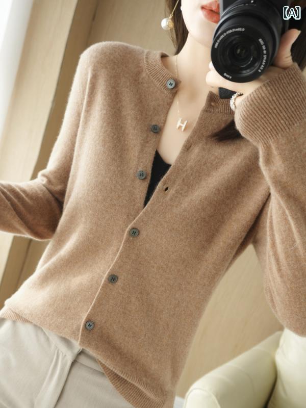 レディース カジュアル トップス セーター スタイリッシュ 韓国 カーディガン 女性 春 ラウンドネック ニット 無地 薄手 小さい ジャケット