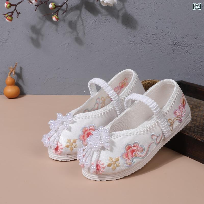 子供靴 かわいい メリージェーン シューズ ベビー キッズ 歩きやすい 漢服 女の子 手 刺繍 靴 古風 子供 布靴 中華風 プリンセス 衣装 パフォーマンス