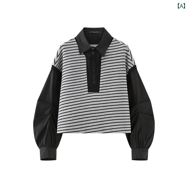 レディース ファッション トップス ユニーク フェイク セットアップ ニット 長袖 シャツ 秋