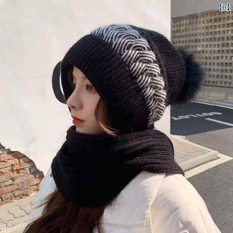 帽子 スカーフ オールインワン レディース 冬 韓国 厚手 暖かい 秋冬 耳保護 ニッ...