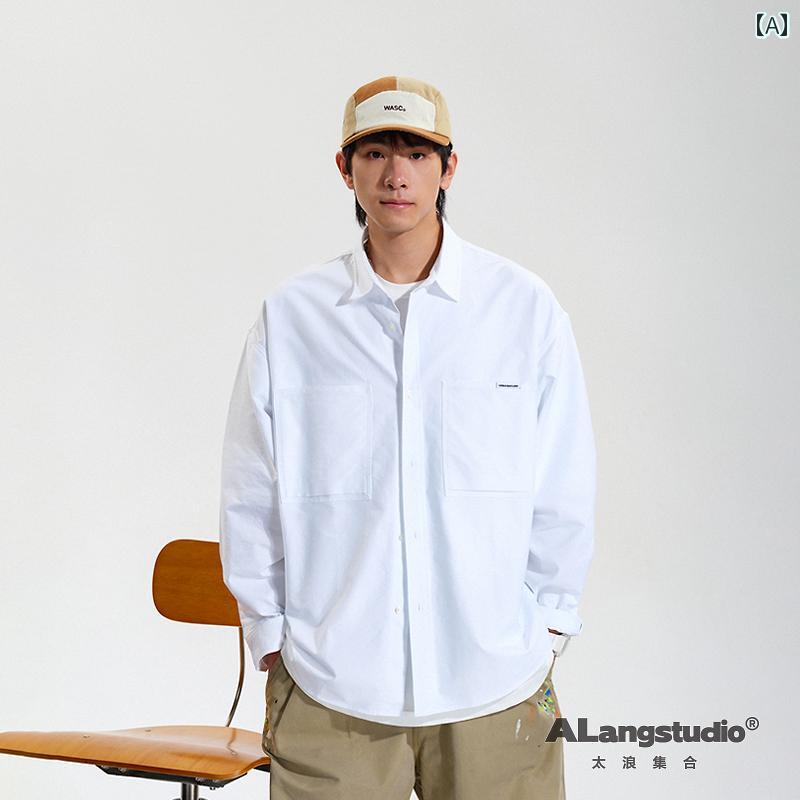 メンズ 長袖 シャツ 春秋 トップス ジャケット 前開き 襟 アウター レトロ ポケット装飾 タッグ装飾 都会 無地単 シンプル ボタン装飾 豪華感 カジュアル