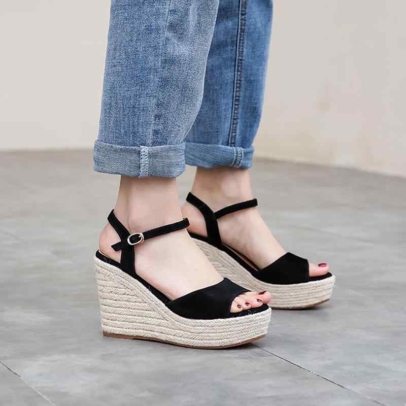 レディース 夏 カジュアル 厚底 サンダル おしゃれ ボヘミアン ウェッジ 女性 革 ハイヒール わら 織り..