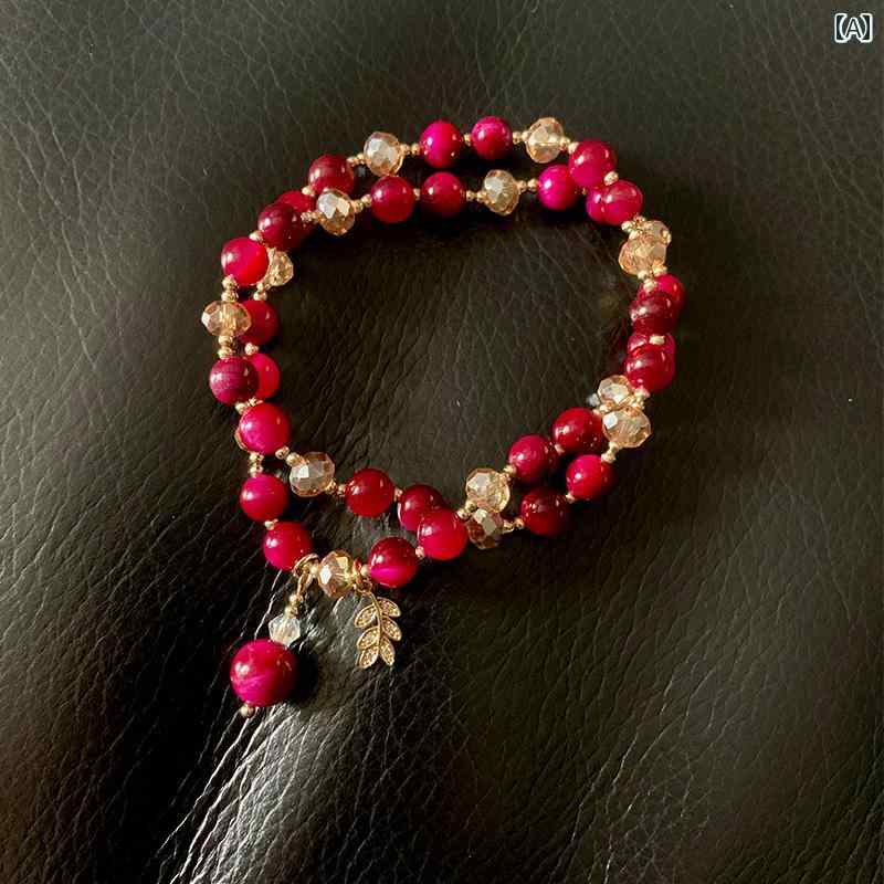 韓国 フォレスト クリスタル ビーズブレスレット リーフペンダント 多層 ブレスレット 親友