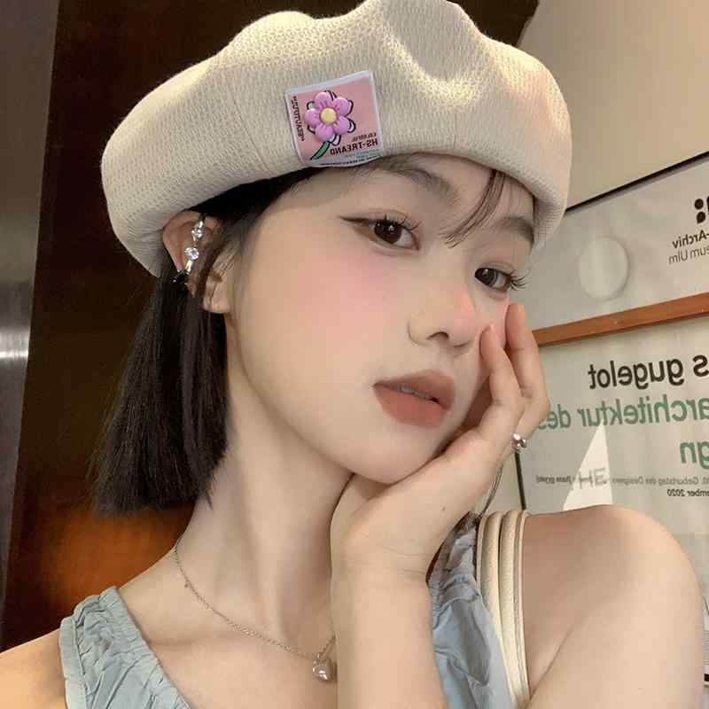 帽子 かわいい 花 画家 顔 ベレー帽 レディース 薄手 八角形 ペイント