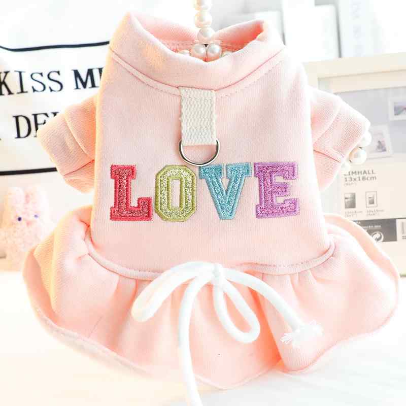 犬服 ドッグ ウェア 秋服 猫 スカート LOVE トラクション ピンク スウェット スカート 小型犬 テディ ペット プリンセス ドレス