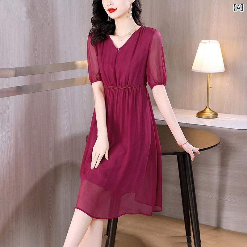 レディース 夏 ワンピース きれいめ 上品 ミセス 婦人服 赤い 桑 ドレス 高級感 淑女 女性