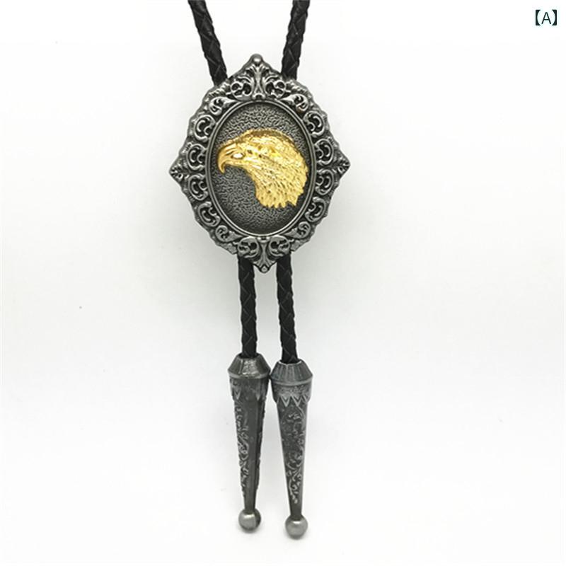 メンズ カジュアル ネックレス アクセサリー ボロタイ ループタイ ネクタイ 学生 ファッション 合金 ロング カラー イーグル ヘッド 韓国 ポロ 半袖 ペンダント