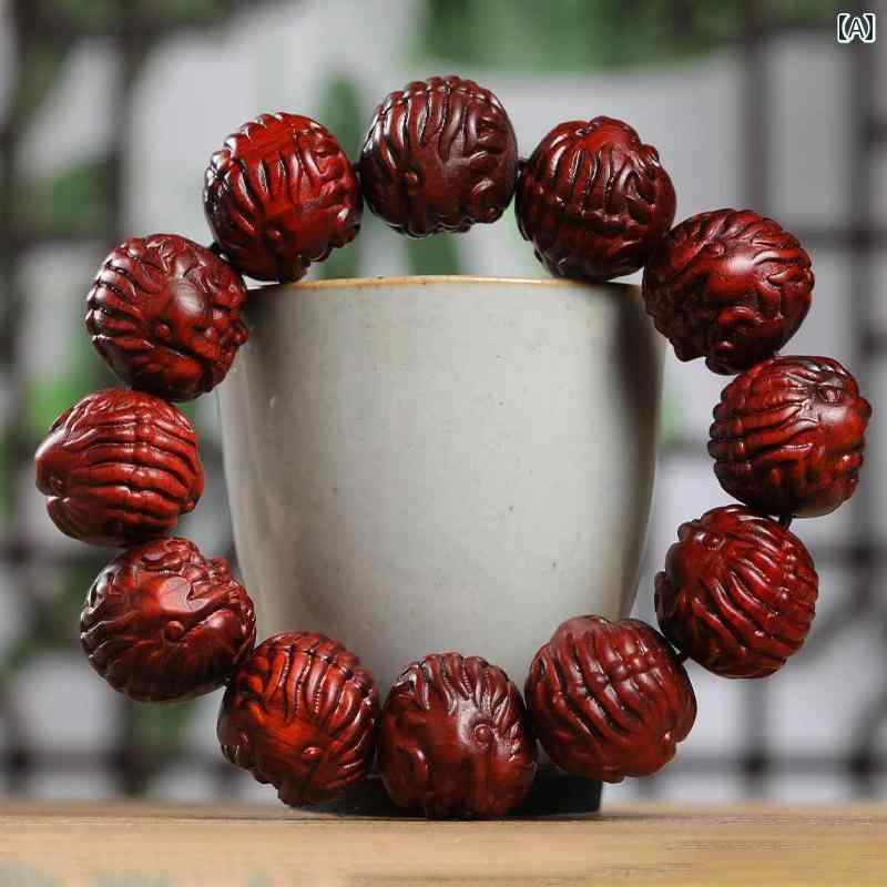 数珠 アクセサリー 雑貨 ジュエリー メンズ レディース 小葉 紫檀 ブレスレット 白檀 瑞獣 彫刻 一 ブレスレット 数珠 念珠 ギフト