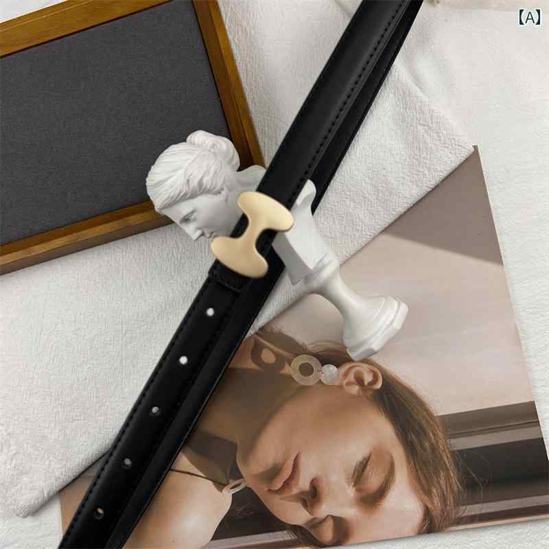 レディース カジュアル ジーンズ ベルト センス スモール 革 装飾 スカート スーツ ドレス 細い ウエスト バンド