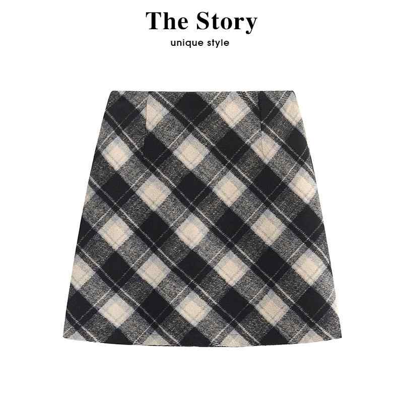 Rakuten - スカート バッグ スカート レディース ボトムス メイラード チェック柄 秋冬 アメリカン レトロ a ライン ヒップ チェック柄 女性用