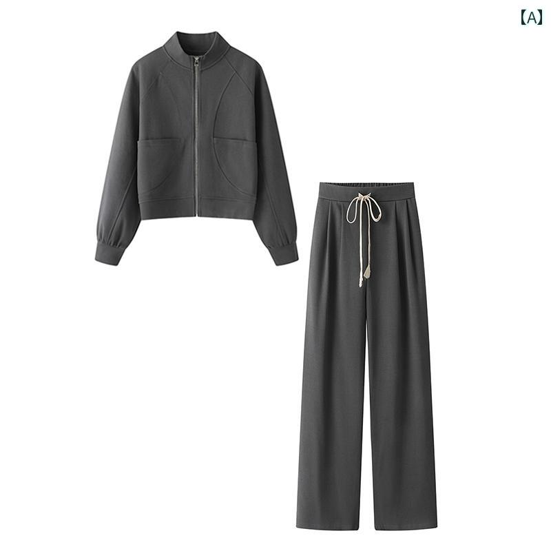 レディース スポーツ ショート ジャケット 快適 カジュアル パンツ セットアップ 秋 ホームウェア マル..