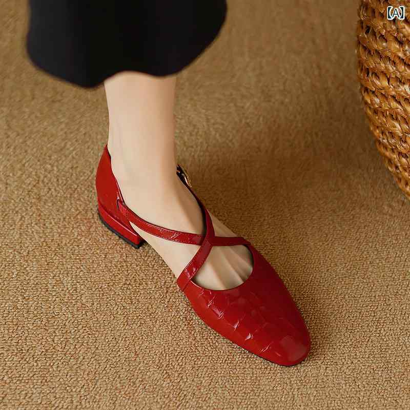 レディース ミュール サンダル おしゃれ 履きやすい ブルゴーニュ レザー ラウンドトゥ 包頭 女性 フェアリー スタイル アウター クロ..