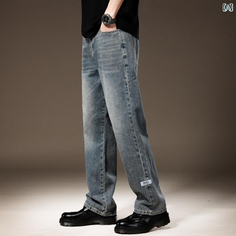 メンズ デニム ロングパンツ ストレート 韓国 カジュアル ストリート おしゃれ 着やい 動きやい 快適 イベント レジャー アウトドア キャンプ