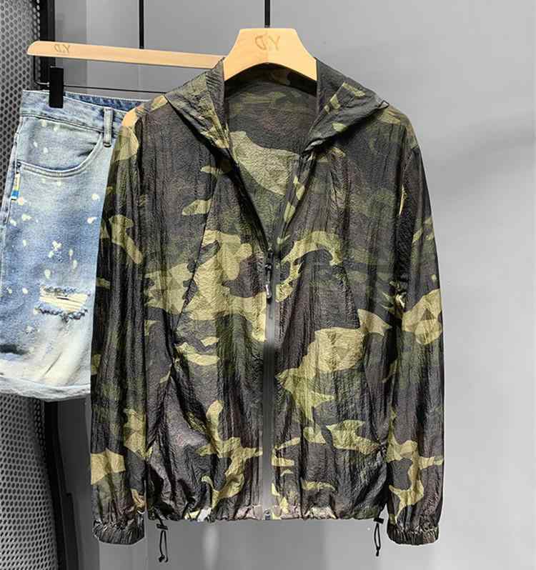 トップス ジャケット メンズ 屋外 アウトドア 夏 フード付き パーカー 迷彩 ジッパー アウター カジュアル