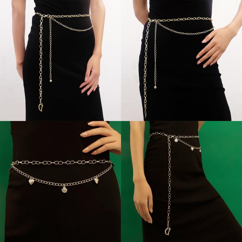 レディース アクセサリー 夏 カジュアル ビーチ シェル ハート ダブル テクスチャ チェーン 文字Dウエスト チェーン ドレス ボディチェーン
