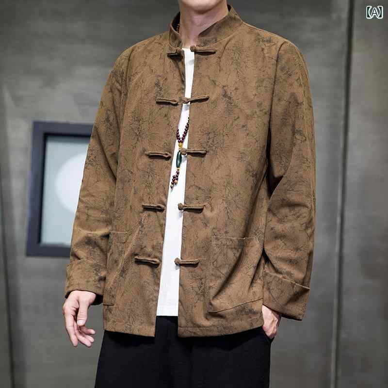 맨즈 재킷 아우터 중국 당장 중화풍 춘추 긴팔 프린트 레트로 버튼 한복 큰 사이즈