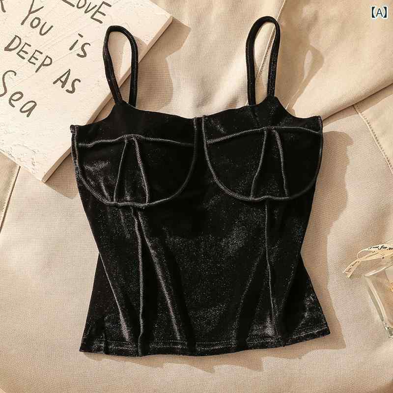 レディース パット付ベルベッド キャミソール モテ服 セクシー お腹見せ レイヤード おしゃれ トップス 韓国 イベント フェス 普段着 衣装 レジャー デート アップ 映え