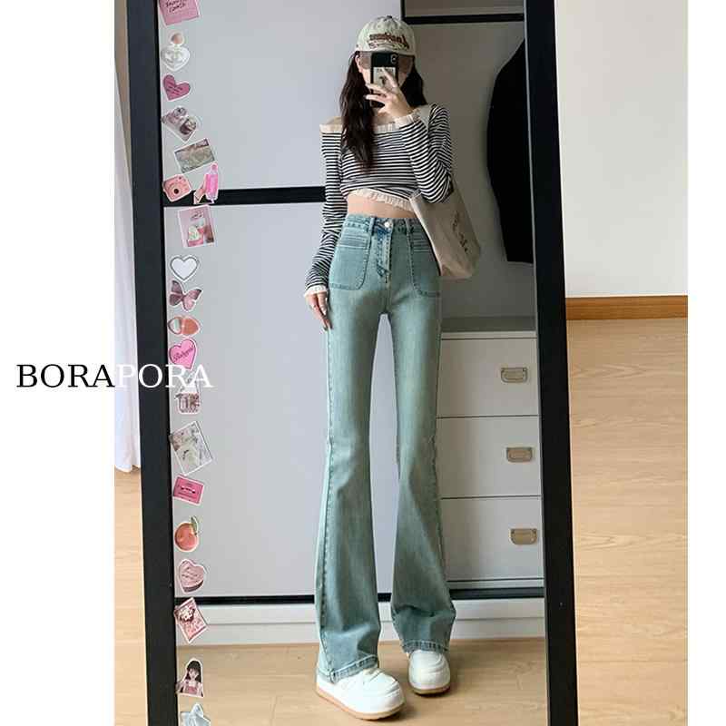 Bell Bottom Jeans - パンツ デニム レディース 秋 レトロ 小さい フレアジーンズ 女性 ベルボトム ハイウエスト スリム フレアパンツ
