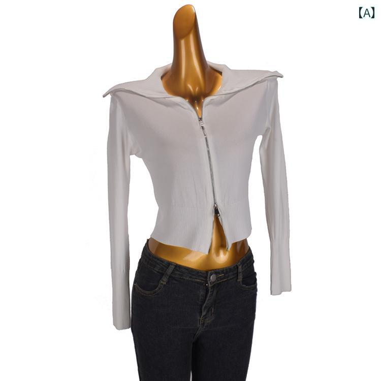 レディース ファッション ダブル ジッパー ニットカーディガン 春秋 スリム 長袖 多目的 トップス 薄手