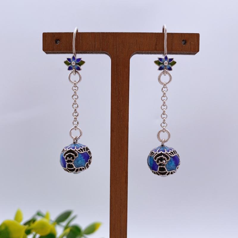 レディース ファッション アクセサリー オールシーズン シルバー ジュエリー 耳飾り ピアス レトロ エスニック ブルー ロータス(4.0)