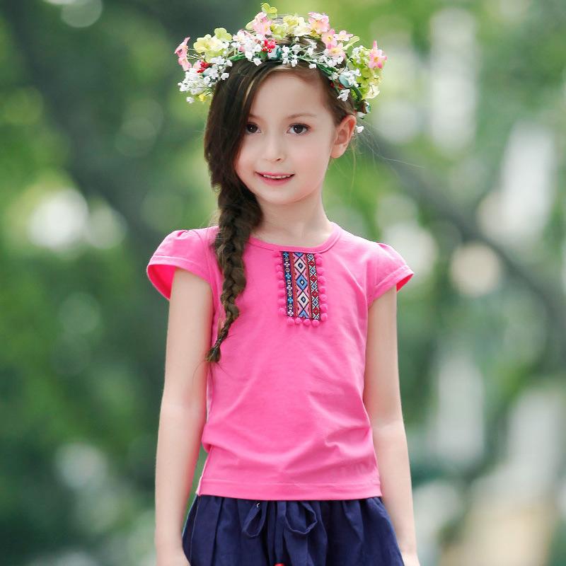 Other - 子供服 女の子 プリンセス ファッション エスニック ラウンドネック 半袖 Tシャツ トップス 刺繍 夏