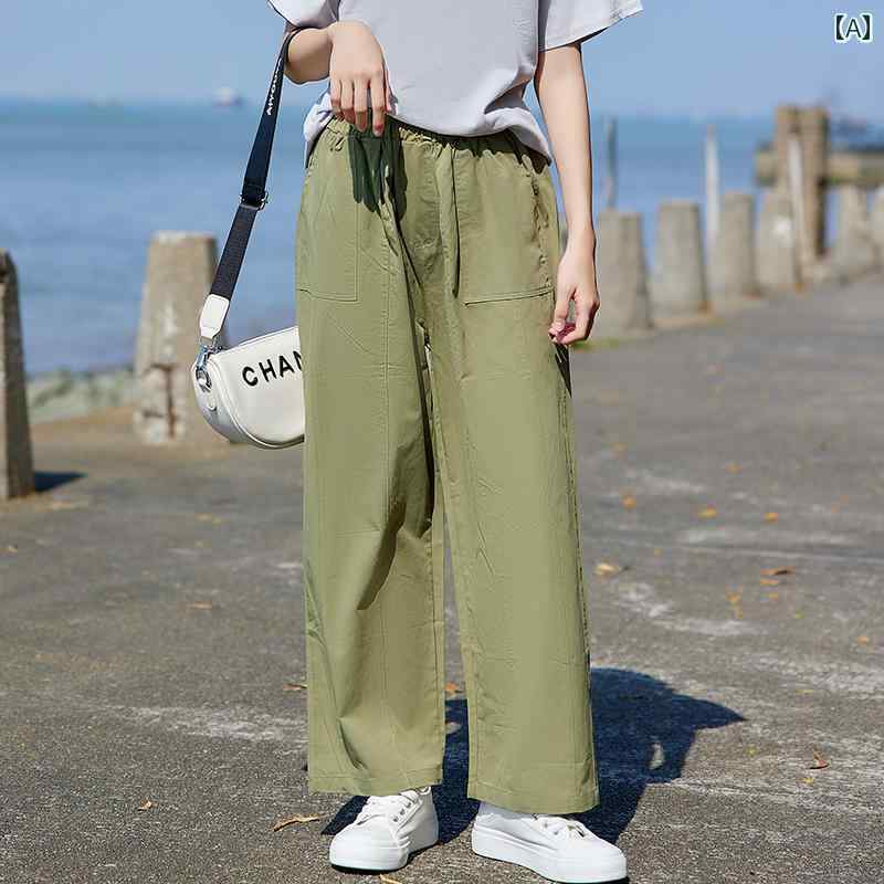 Occidental Goods - 女の子 夏 パンツ 子供 ストレート ワイドパンツ カジュアルパンツ 九分丈パンツ 薄手 バックポケット