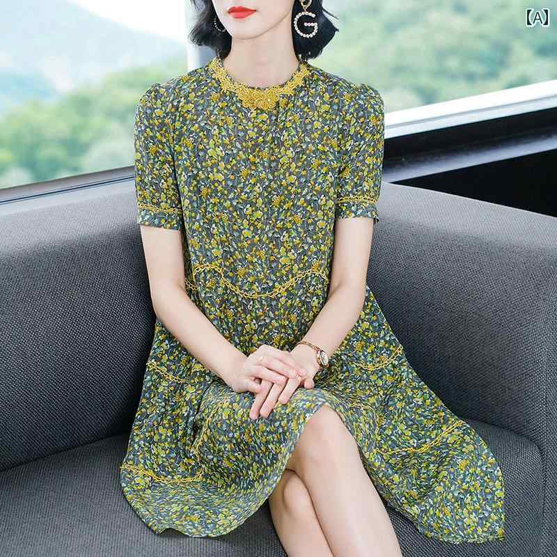 レディース 夏 ワンピース 半袖 きれいめ 上品 マザーズ おしゃれ お母さん お呼ばれ ドレス 婦人服 サマーウェア 桑 レトロ ヤング ス..