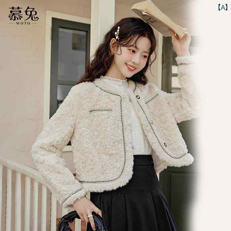 樂天商城 - レディース ファッション フレンチ エレガント ラムウール コート 女性 冬 ハイエンド ショート ファー ワンピース トップス