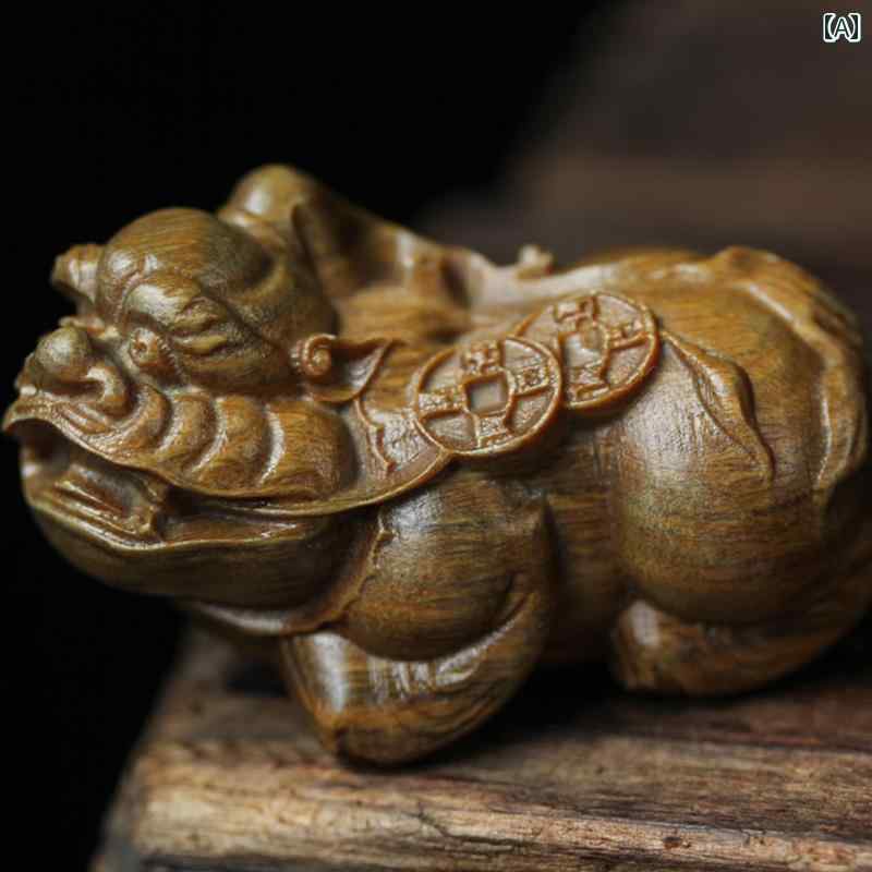 置物 車内装飾 緑白檀 ハンドル 部分 木 木彫り 縁起物 獣 メンズ レディース 貔貅 文化 玩具 置物 小物 メンズ アイテム かわいい インテリア 小物 レディース 贈り物