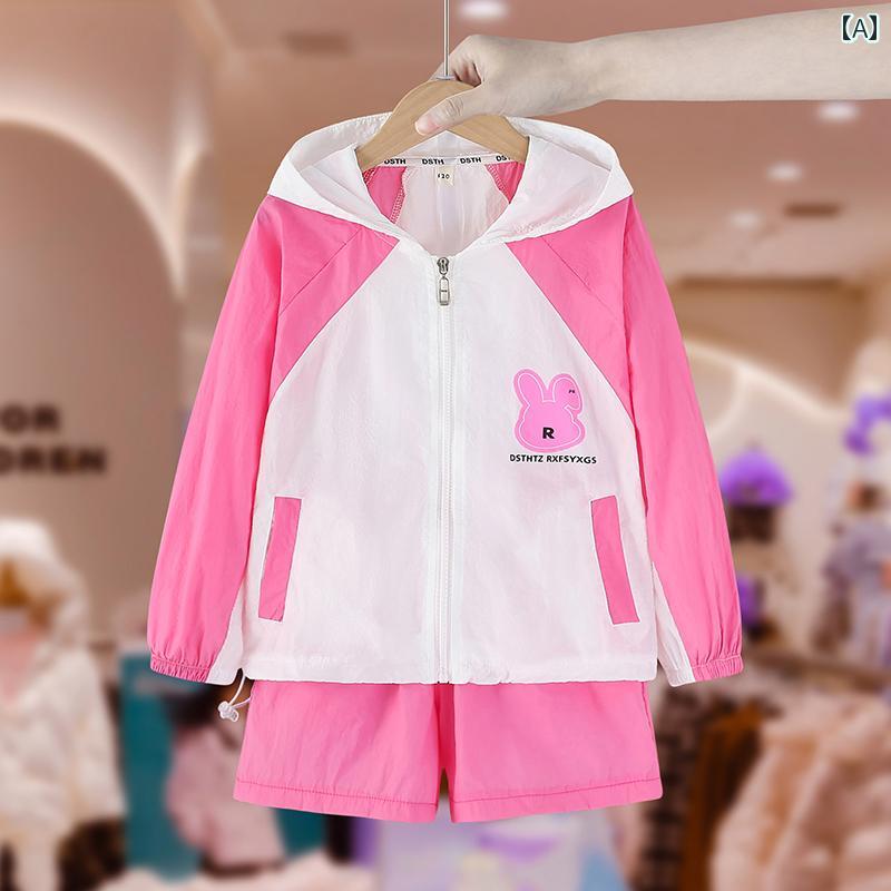 コート パンツ キッズ ウェア セットアップ ガールズ用 日焼け防止 服 セット 夏 子供服 おしゃれ ガールズ用 薄手 ショート 2点 セット