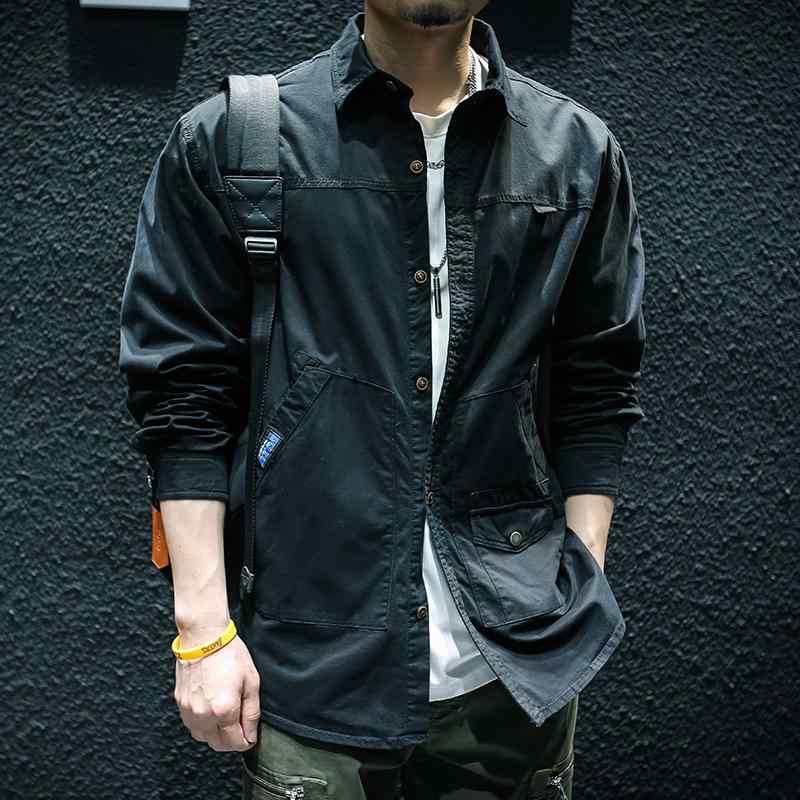 春 アメリカン 長袖 ワークシャツ メンズ レトロ トップス シャツ アーミーグリーン カジュアル ジャケット レジャー ゆったり ポケット