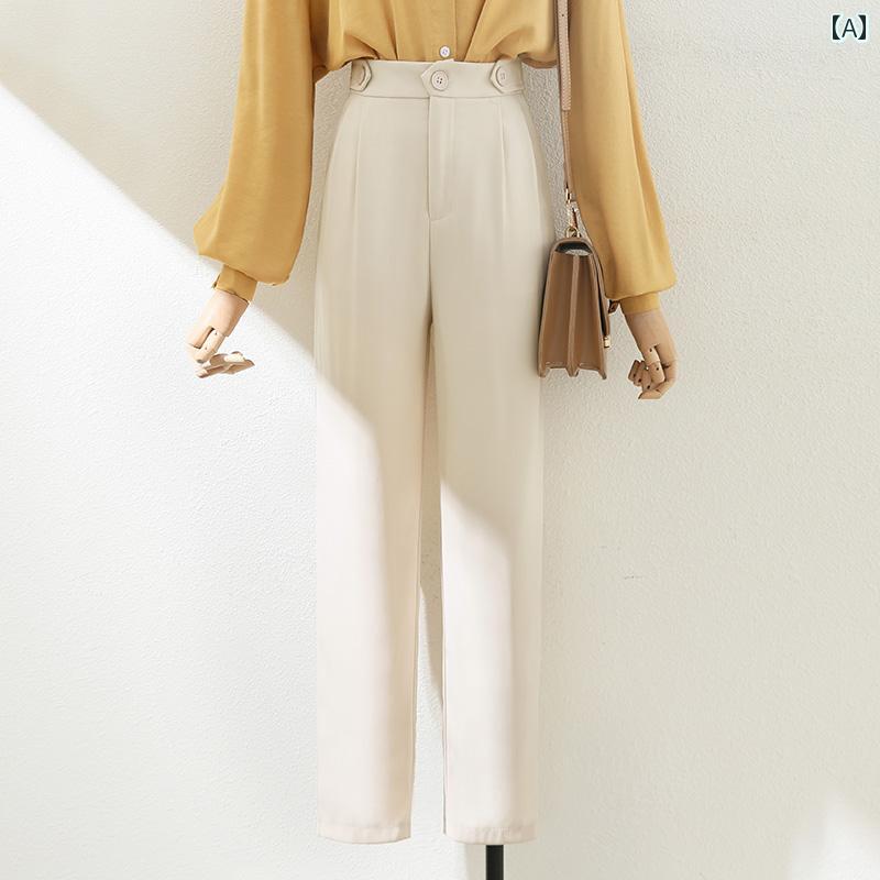 パンツ レディース ボトムス アプリコット ハイウエスト プロ 通勤 スーツ ストレート レッグスリム カジュアル 九分丈