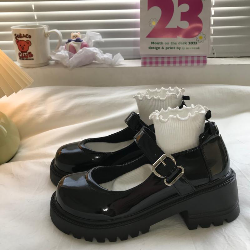 レディース 秋 春 レザー シューズ フランス 語 一文字 バックル メリージェーン シューズ jk 小さい ..