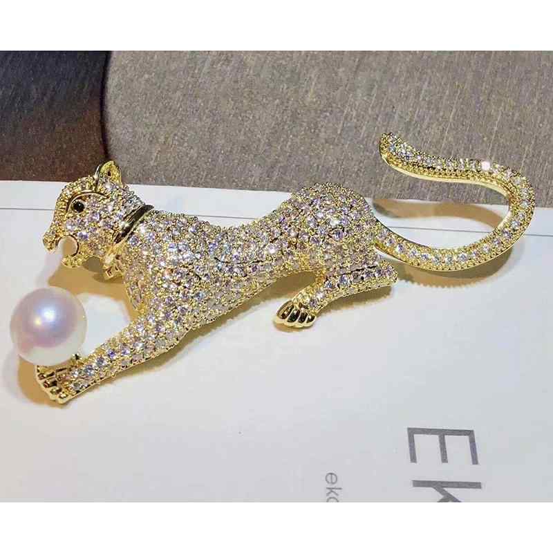 アクセサリー レディース DIY ※パールし 空ホルダー 半完成品 厚手 金 メッキ マイクロ 舗装 ジルコン ヒョウ パールブローチ ピン 動物 コサージュ 空 ホルダー