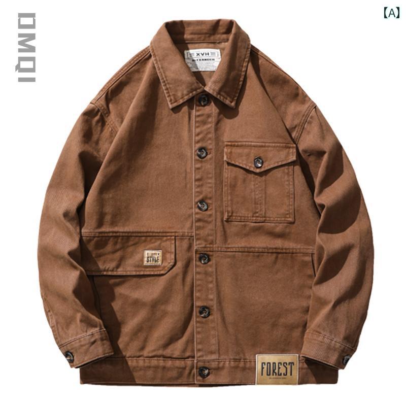 Jumper, Blouson - 大きめサイズ デニムジャケット メンズ メンズ 春秋冬 アメリカン レトロ ワークウェア カジュアル 上着 アウター ブルゾン