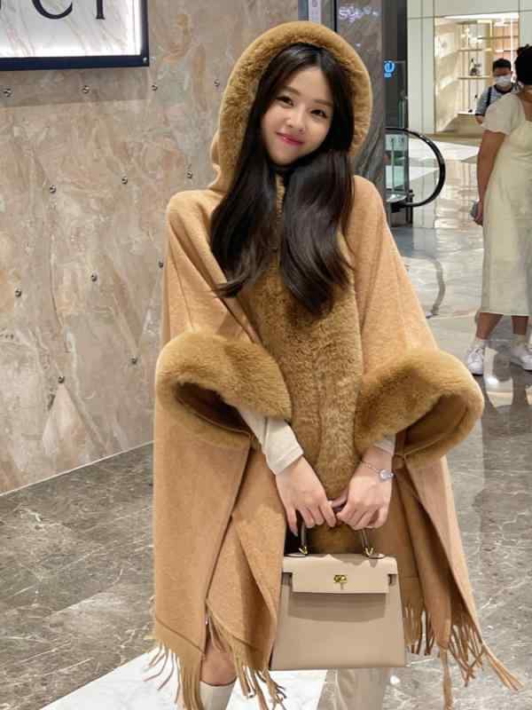 コート ケープ マント ファー フード 暖かい エレガント エキゾチック 上品 お出掛け アウトドア デート レディース