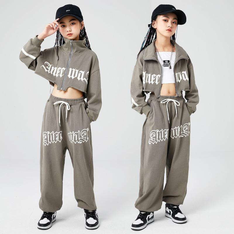 子供服 女の子 ジャケット へそ出し スウェットパンツ コスチューム バンド ダンス ヒップホップ ストリート系 パフォーマンス 衣装 クール かっこいい キッズ