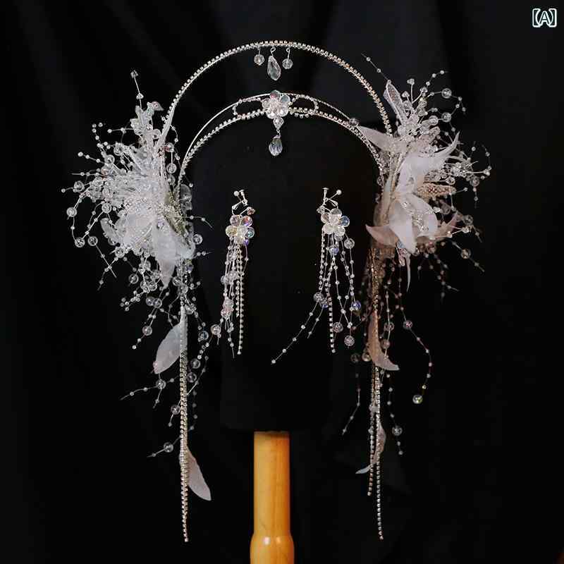 ウエディング 花嫁 ヘッドドレス カチューシャ ヘアアクセサリー 結婚式 髪飾り イヤリング アクセサリ..