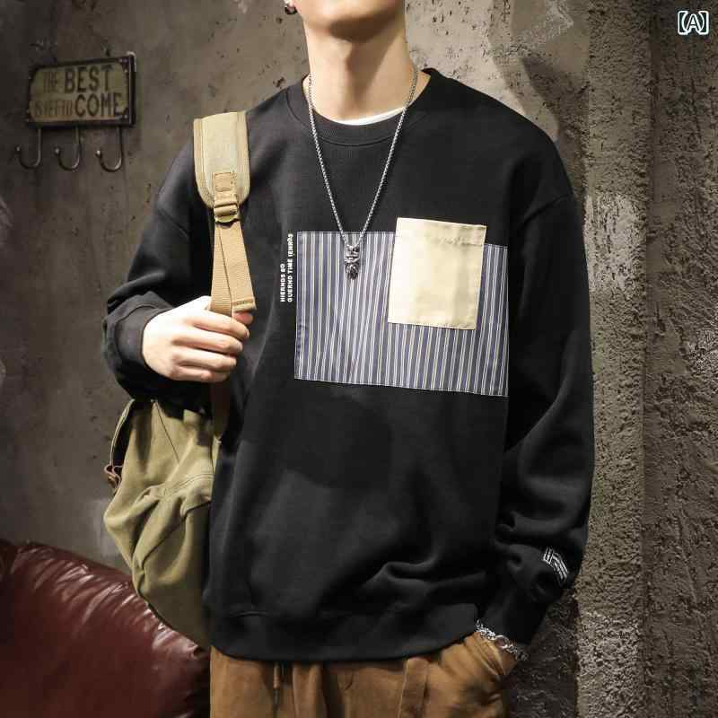 メンズ アメリカン ヘビー パッチ スウェットシャツ トレーナー 春秋 イン ラウンドネック 秋 紳士服